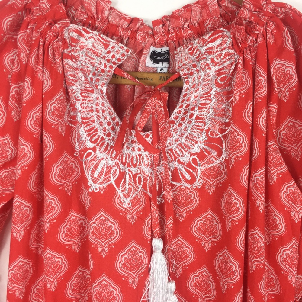 Mud Pie Cover Up Dress Red Paisley Bell Sleeve - Picture 6 of 8